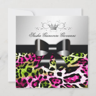 311 - Chic Hot Pink Limon Leopard Bow  Süß 16 Einladung