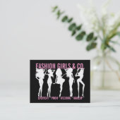 311 Chic-Mode-Mädchen-Silhouette-Schwarz-Rosa Visitenkarte (Stehend Vorderseite)