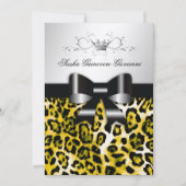 311 Chic Yellow Leopard Bow Metallic Silve Einladung (Vorderseite)
