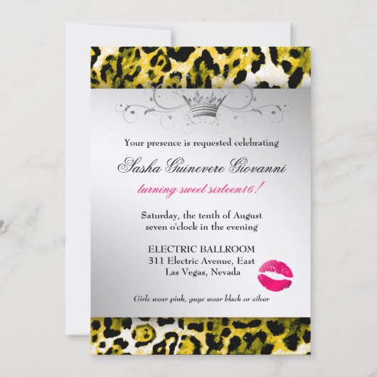 311 Chic Yellow Leopard Bow Metallic Silve Einladung (Rückseite)