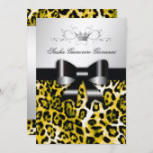 311 Chic Yellow Leopard Bow Metallic Silve Einladung (Vorne/Hinten)