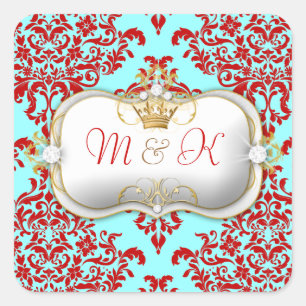 311 Ciao Bella & Lovey Dovey Damask Red Turquiose Quadratischer Aufkleber