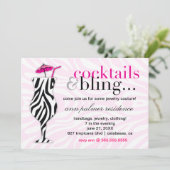 311 Cocktails & Bling Zebra Einladung (Stehend Vorderseite)