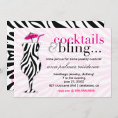 311 Cocktails & Bling Zebra Einladung (Vorne/Hinten)
