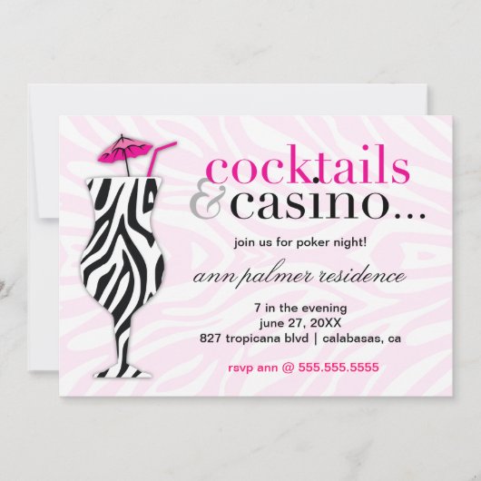 311 Cocktails & Casino Zebra Einladung (Vorderseite)