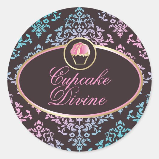 311 Cupcake Divine Pink Aqua Damask Aufkleber (Vorderseite)
