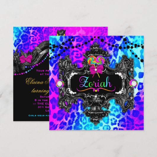 311 Custom Candy Wonderland Leopard Einladung (Vorne/Hinten)