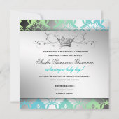 311-Damask Shimmer Black Bow Turq Limon Babydusche Einladung (Rückseite)