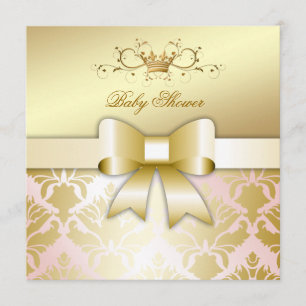 311 Damask Shimmer Bow Champagner Pink Babydusche Einladung