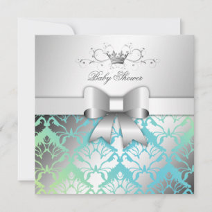 311-Damask Shimmer Bow Turquoise Limone Babydusche Einladung