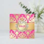 311-Damask Shimmer Königin 16 . Geburtstag Goldene Einladung (Stehend Vorderseite)