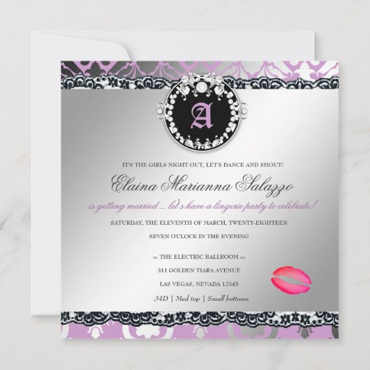 311-Damask Shimmer Queen Lace n' Kisses Lila Einladung (Rückseite)