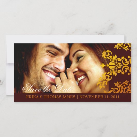 311 Dashing Damask Fresh Orange Yellow Rett Date Save The Date (Vorderseite)