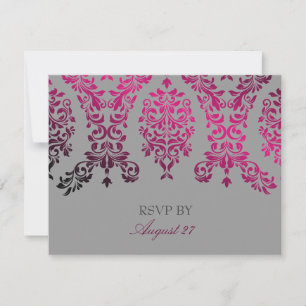 311-Dashing Damask Nacht Magenta Hellgrau RSVP Karte