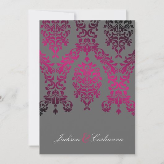 311-Dashing Damask Night Magenta Dunkelgrau Einladung (Vorderseite)