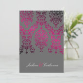 311-Dashing Damask Night Magenta Dunkelgrau Einladung (Stehend Vorderseite)