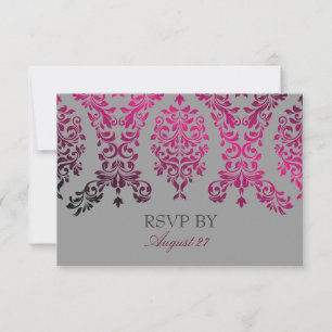 311-Dashing Damask Night Magenta Light Gray RSVP Karte