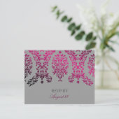 311-Dashing Damask Night Magenta Light Gray RSVP Karte (Stehend Vorderseite)