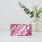 311-Dazzle ich Damast - b-Monogramm-Rosa Visitenkarte (Stehend Vorderseite)