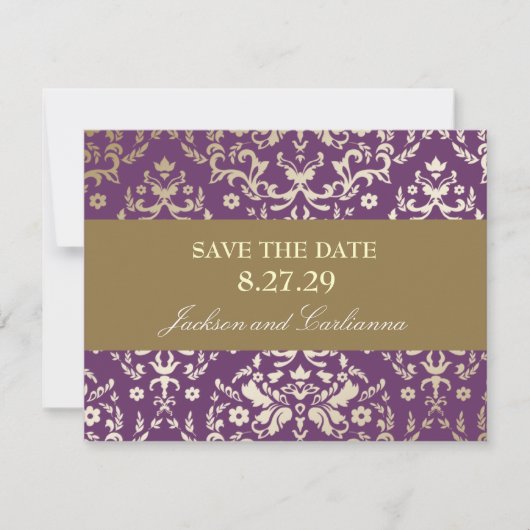 311-Dazzling Damask Gold Elfenbein Save the Date (Vorderseite)