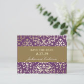 311-Dazzling Damask Gold Elfenbein Save the Date (Stehend Vorderseite)