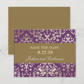 311-Dazzling Damask Gold Elfenbein Save the Date (Vorne/Hinten)