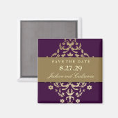 311-Dazzling Damask Gold Ivory Eggplant Magnet (Vorderseite/Rückseite)