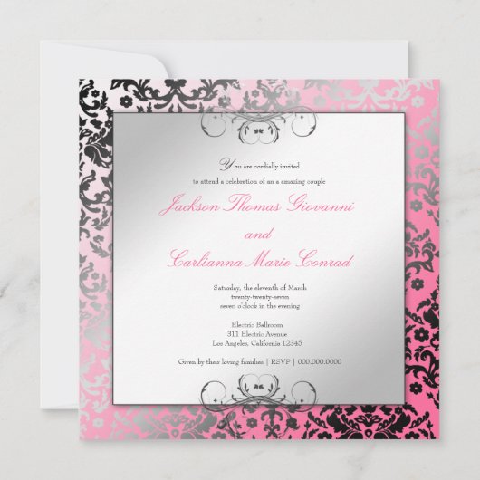 311 Dazzling Damask Pink Flamingo Einladung (Rückseite)