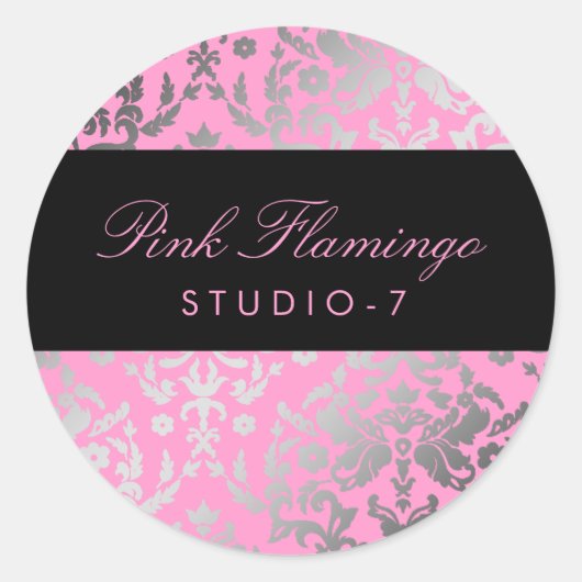 311-Dazzling Damask Pink Flamingo Runder Aufkleber (Vorderseite)