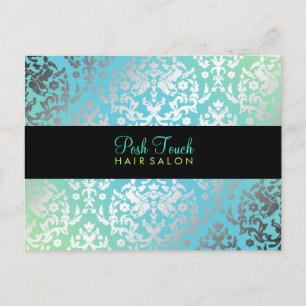 311 Dazzling Damask Türkis & Limon Black Postkarte