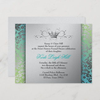 311-Dazzling Damask Türkis & Limon Schwarz Einladung