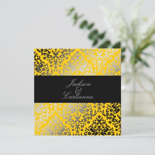 311-Dazzling Damask Yellow Jacket Einladung (Stehend Vorderseite)