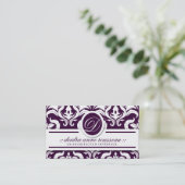 311 Deidra Damast-Rosen-lila Monogramm Visitenkarte (Stehend Vorderseite)