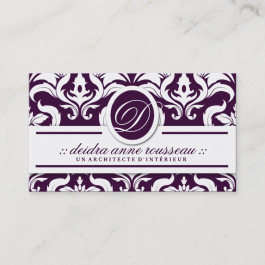 311 Deidra Damast-Rosen-lila Monogramm Visitenkarte (Vorderseite)