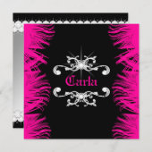 311 Diamant-Luxe Pink-Federn Einladung (Vorne/Hinten)