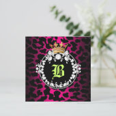 311 Diamond Medallion Leopard Hot Pink Limon Sass Einladung (Stehend Vorderseite)