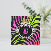 311 Diamond Medallion Zebra Neon Cherry Einladung (Stehend Vorderseite)