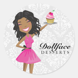 311 Dollface Nachtisch-Pink Ebonie Damast Runder Aufkleber