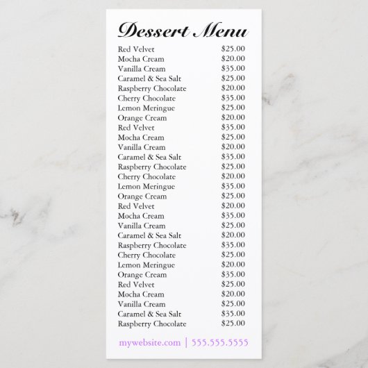 311 Dollface Nachtische Ebonie Zebra-Menü Menükarte (Rückseite)