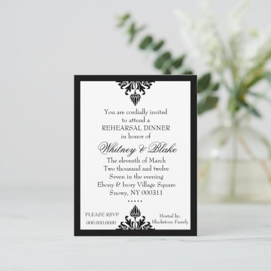 311 EBONY IVORY DAMASK EINLADUNG (Stehend Vorderseite)