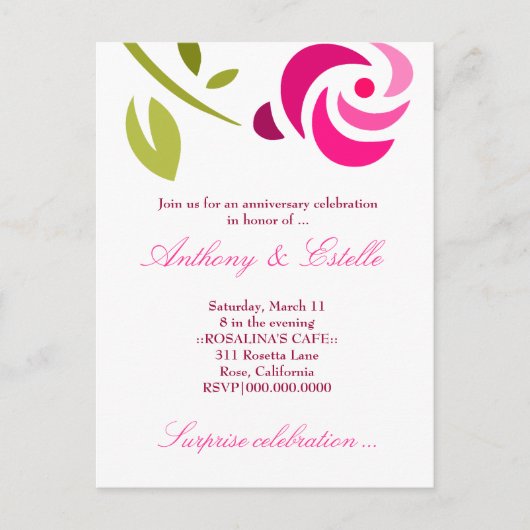 311-ELEGANTE PINK ROSE-EINLADUNG EINLADUNGSPOSTKARTE (Vorderseite)