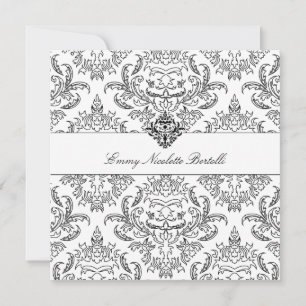 311-Emmy Black & White Damask Einladung