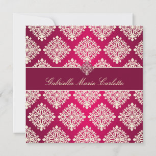 311 Gabriella Hot Pink & MaroonDamask Einladung