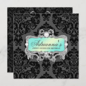 311 Glam Aqua Limon Damask Diamonds Einladung (Vorne/Hinten)