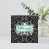 311 Glam Aqua Limon Damask Diamonds Einladung (Stehend Vorderseite)