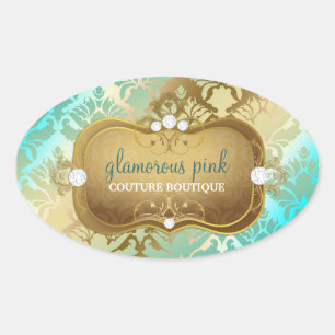 311 Glamour Golden Ocean Damask Ovaler Aufkleber