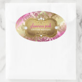 311 Glamour Golden Pink Damask Ovaler Aufkleber (Tasche)