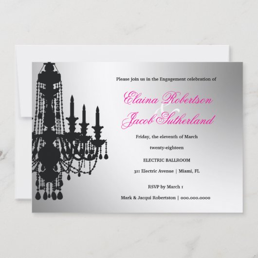 311-Glitz Kronleuchter - Einladung Metallic Silver (Rückseite)