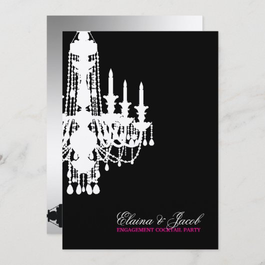 311-Glitz Kronleuchter - Einladung Metallic Silver (Vorne/Hinten)