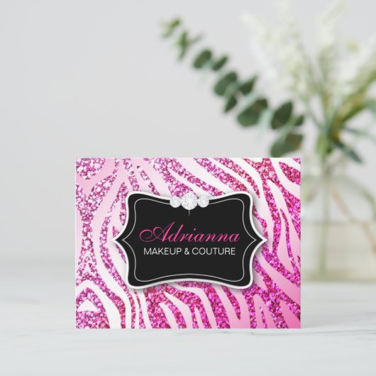 311 Glitzer Zebra Pink Geschenkgutschein Postkarte (Stehend Vorderseite)